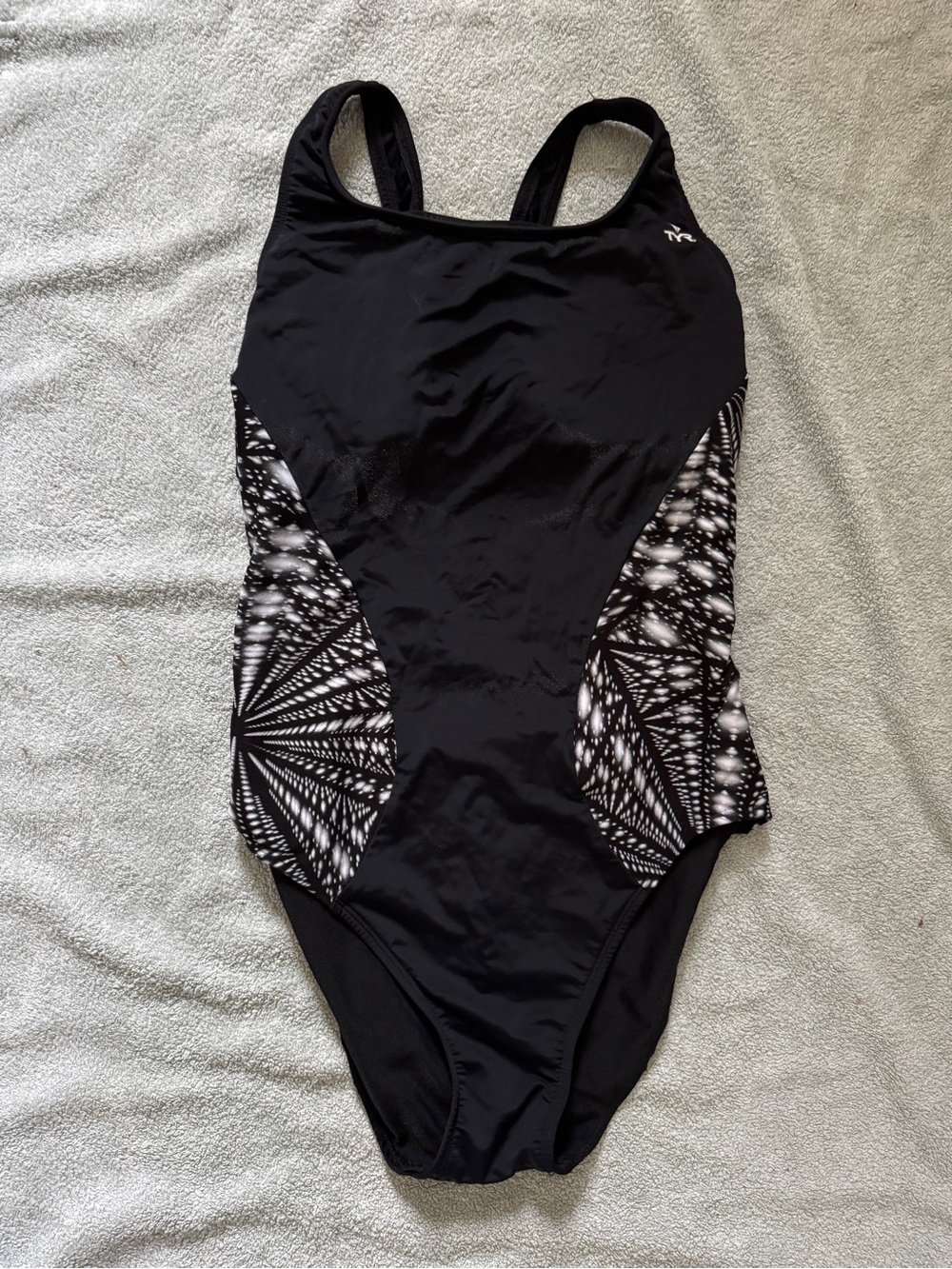 TYR Black One-Piece Swimsuit with Monochrome Graphic Side Panels